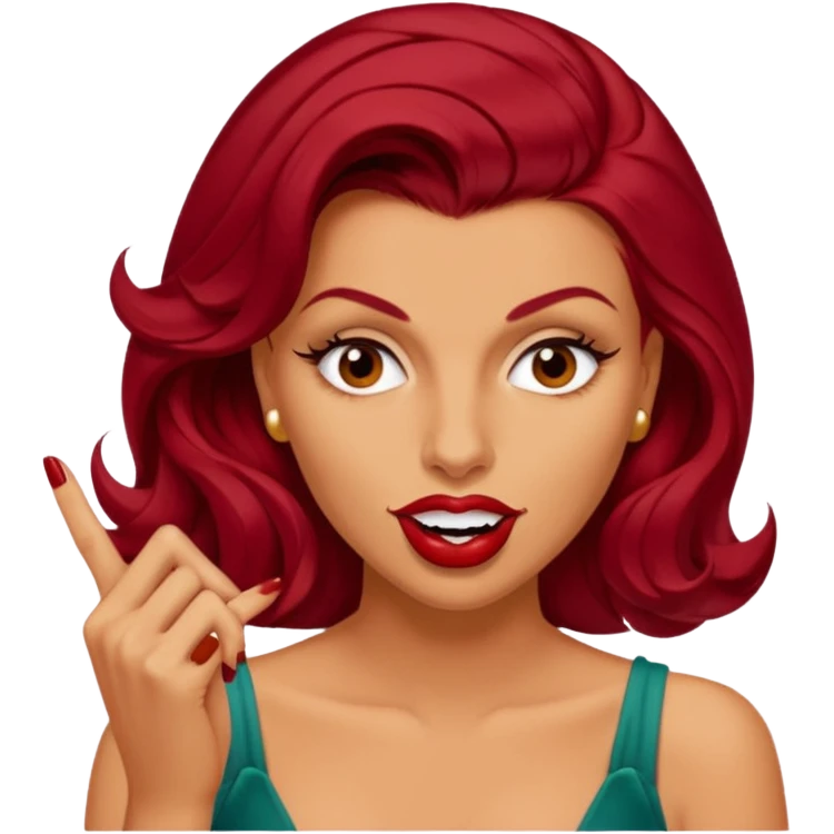 Woman with dark red rita hayworth hair biting her finger in a flirtatious way  emoji