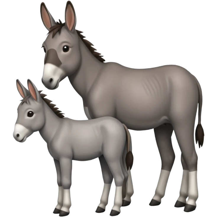 À young aged donkey with an adult donkey with a small space between them emoji