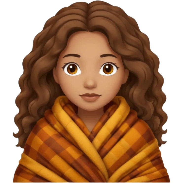 Cozy mixed girl with long wavy hair wrapped in blanket for fall emoji
