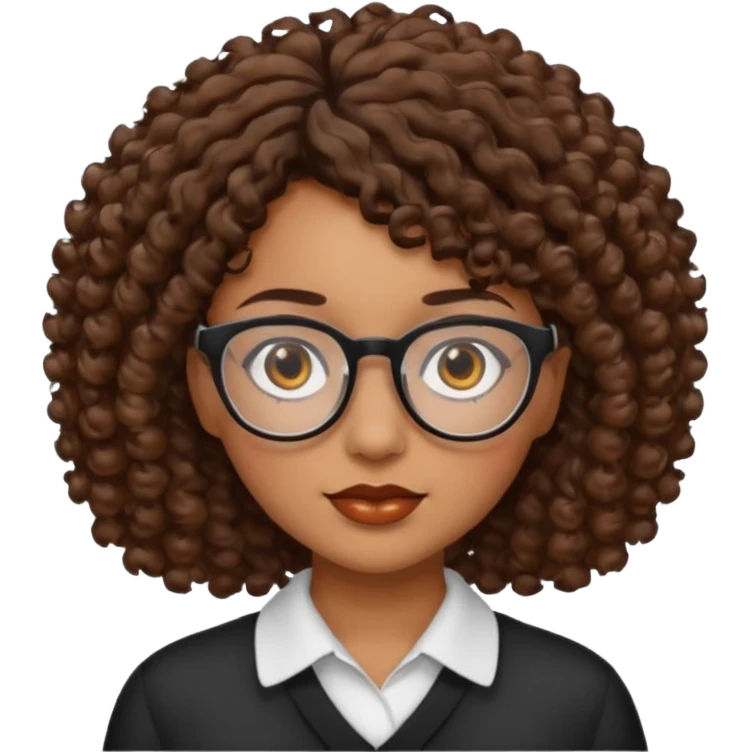 black woman brown eyes brown short curly hair with glasses emoji