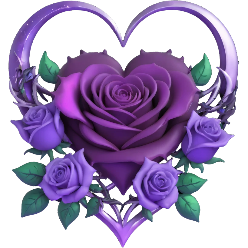 gothic heart, plum purple glass, silver crescent moon, midnight purple roses, holographic stardust, neon lightning, drenched look, splintered glass texture emoji