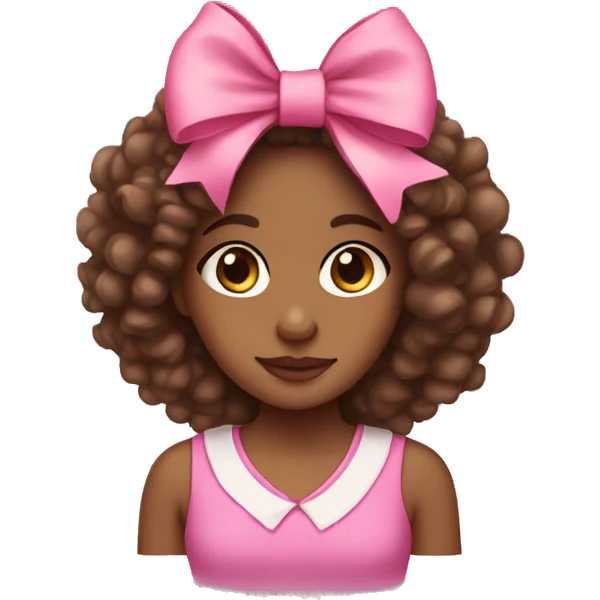 Brown girl with curly hair with a pink bow on her head  emoji