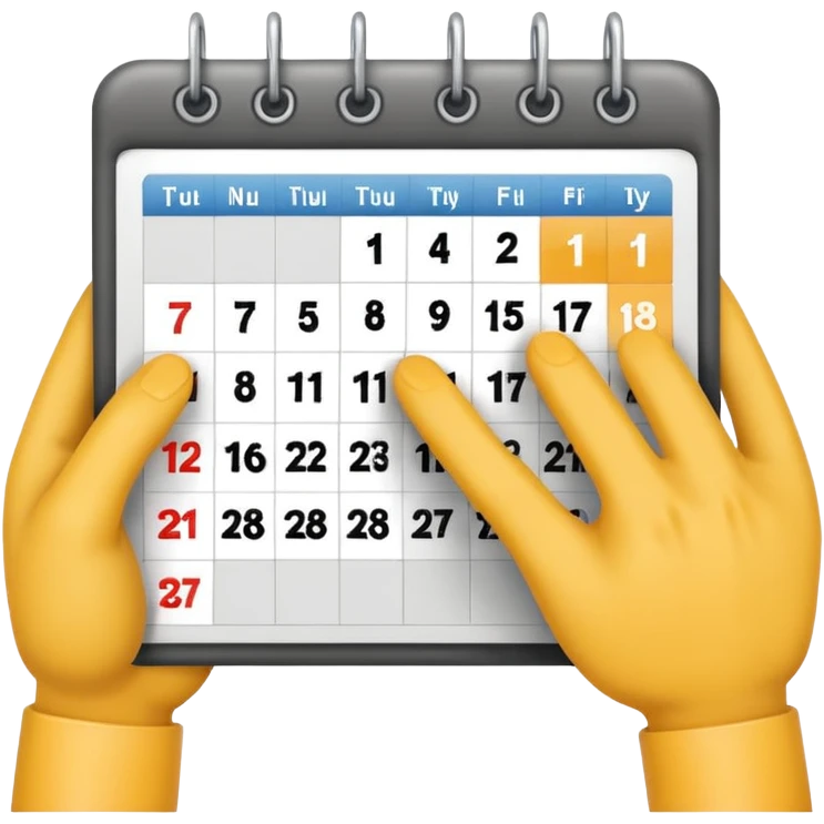 a calendar with two hands shaking in front emoji