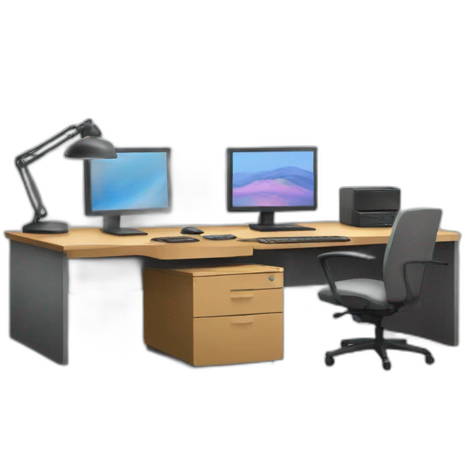 office with two monitors and one light stand emoji