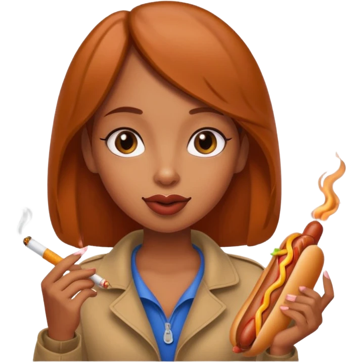 Brown girl smoking a hotdog like a cigarette  emoji