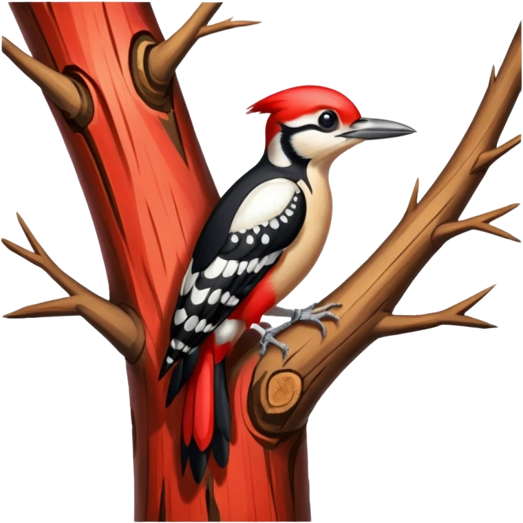 A colorful woodpecker tapping on a tall tree. emoji