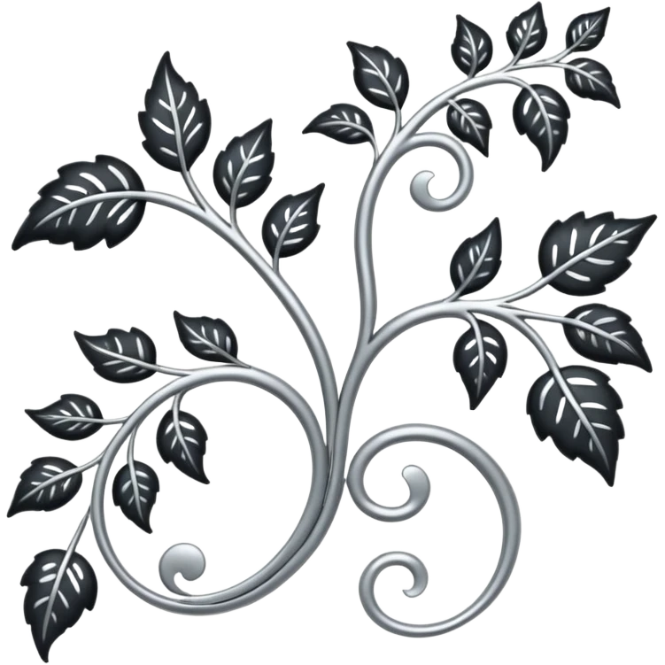 Black and silver filigree vine with leaves, artistic design, 3D, extremely detailed design emoji