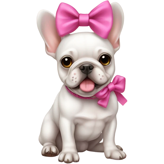 white small frenchie with a big rope with a pink bow emoji
