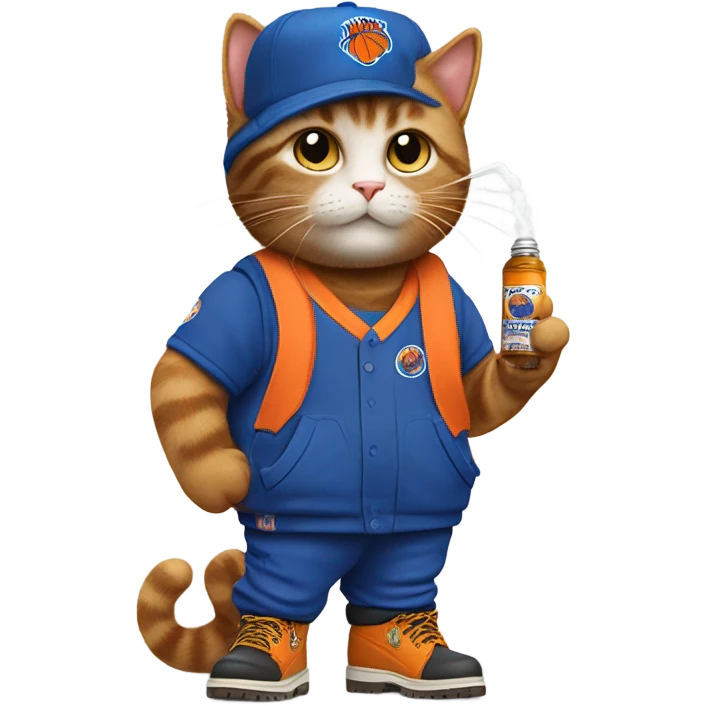 cat in timbs, New York knicks jersey and smoking  emoji