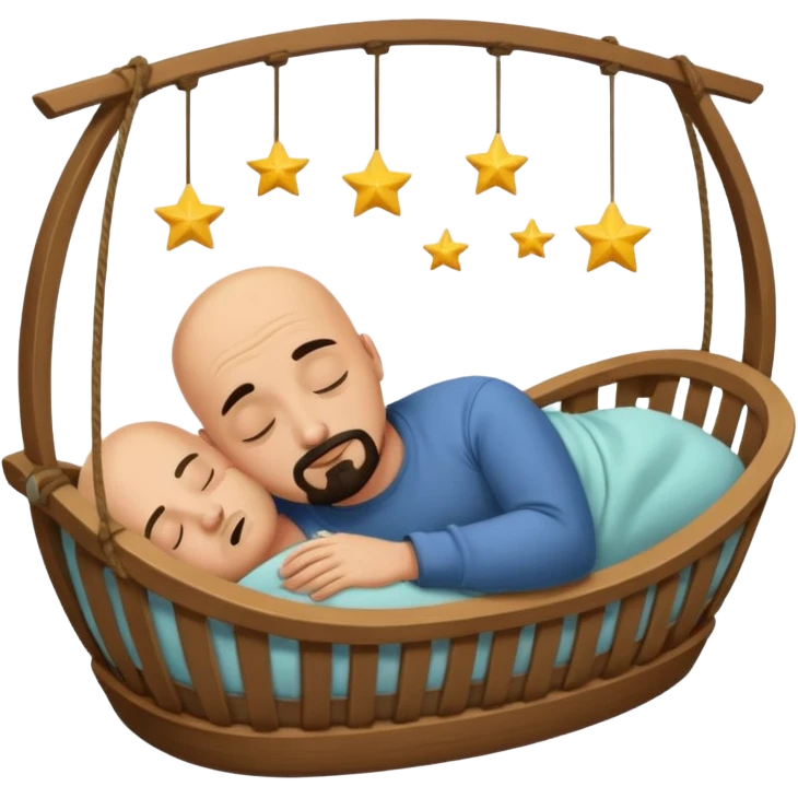 a bald, tan man who has a black goatee sleeping in a cradle emoji