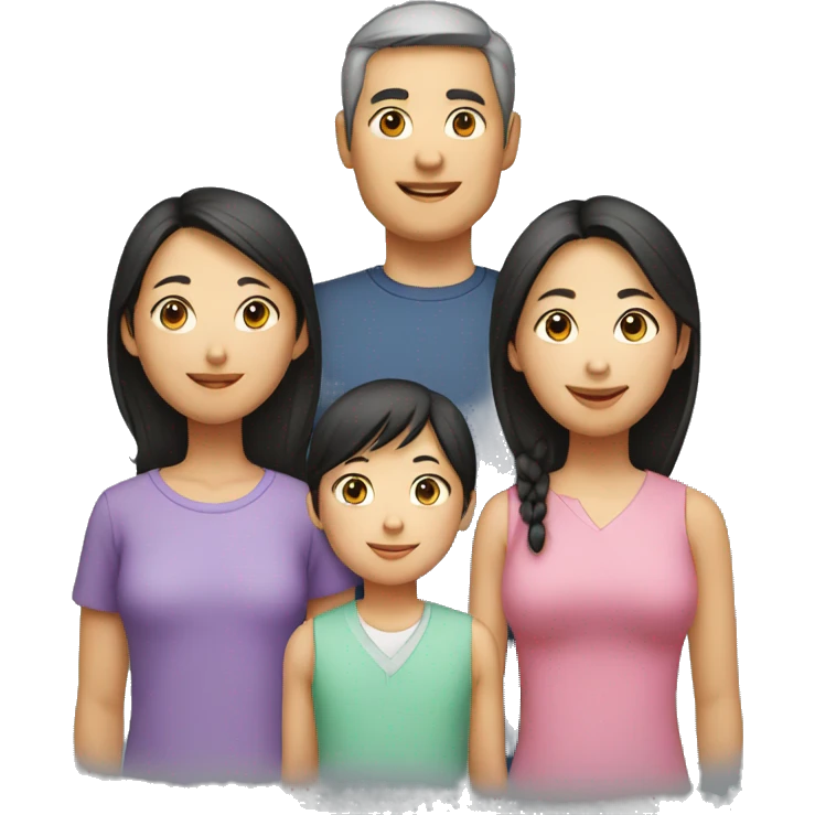 asian and european family, 1 son and 1 daughter, emoji