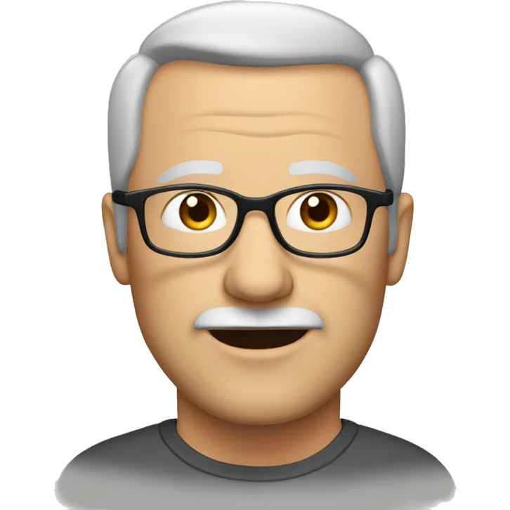 a white middle aged man with glasses an receding hairline, gray hair and stubble emoji