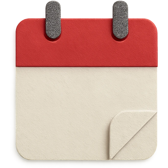 red and white calendar in paper-craft style, folded corner, textured paper look emoji