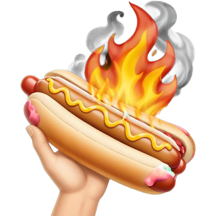 Hand Holding a Flaming Hotdog emoji