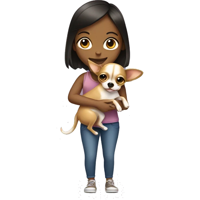 girl holding tan chihuahua  emoji