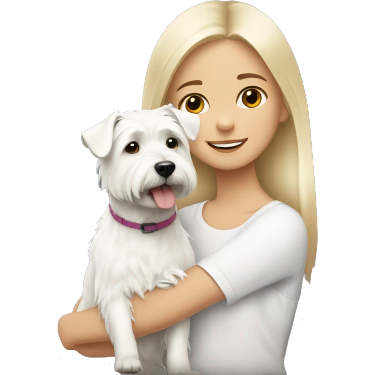 blonde girl with a West Highland white terrier emoji