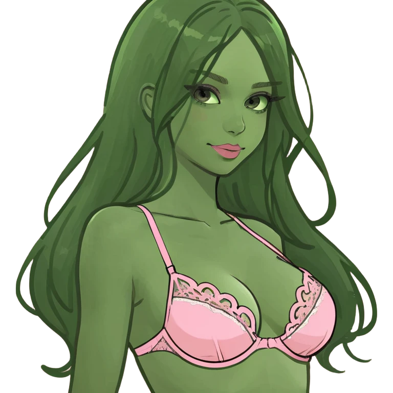 Sexy Caucasian brunette girl with long hair wearing pink lingerie and has a slim thick sexy build with curves  emoji