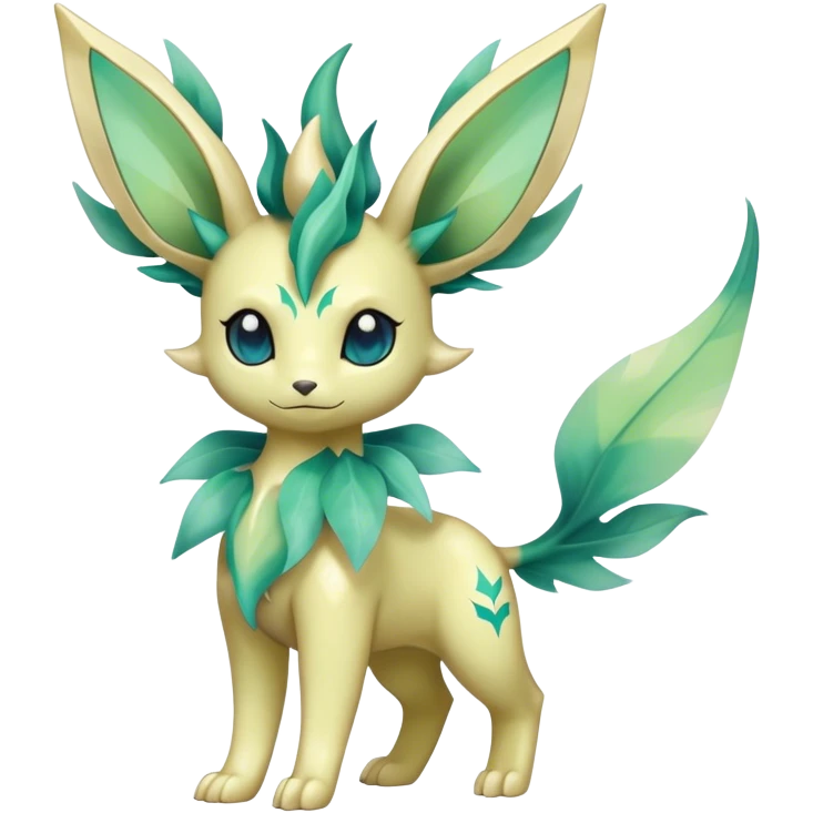 Shiny Cool Sparkly Cute Ethereal Leafeon-Vaporeon-Fakemon-hybrid-fusion- full body emoji
