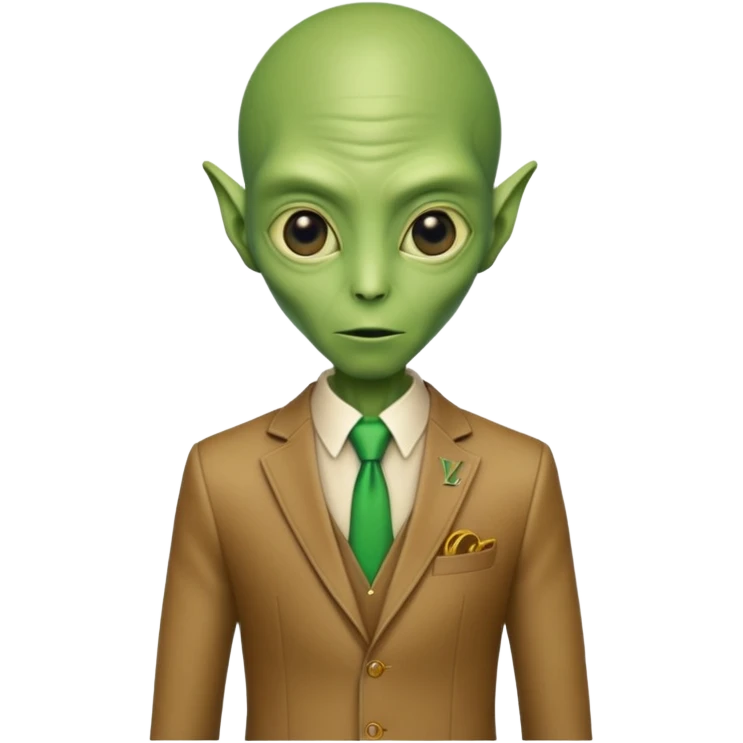 Green tall alien wearing Louis Vutton suit emoji