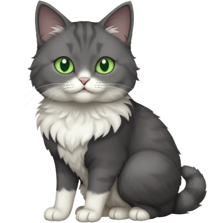full body view of beautiful female dark grey cat with green eyes, white toes and white chest emoji