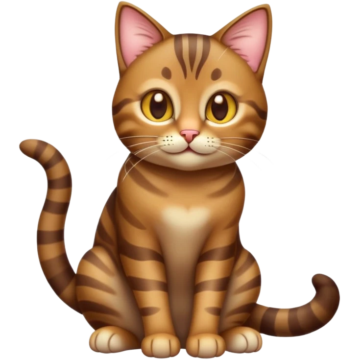 cinematic-[brown tabby cat]-realistic-full-body-sitting-emoji,-tail-curled-playfully-around-its-paws,-head-tilted-dramatically,-sleek-[tabby]-fur,-simplified-yet-hilariously-adorable-features,-highly-detailed,-glowing-with-an-almost-sarcastic-glow emoji