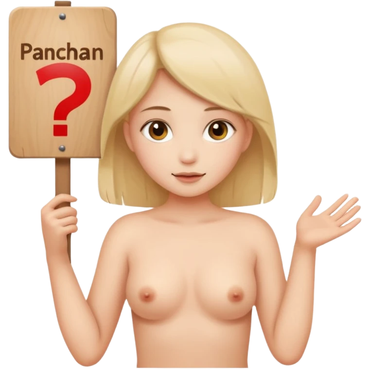 Полностью голая девушка без одежды держит табличку с надписью Панчан. Не прикрывая сиськи и попу. Попа видна emoji