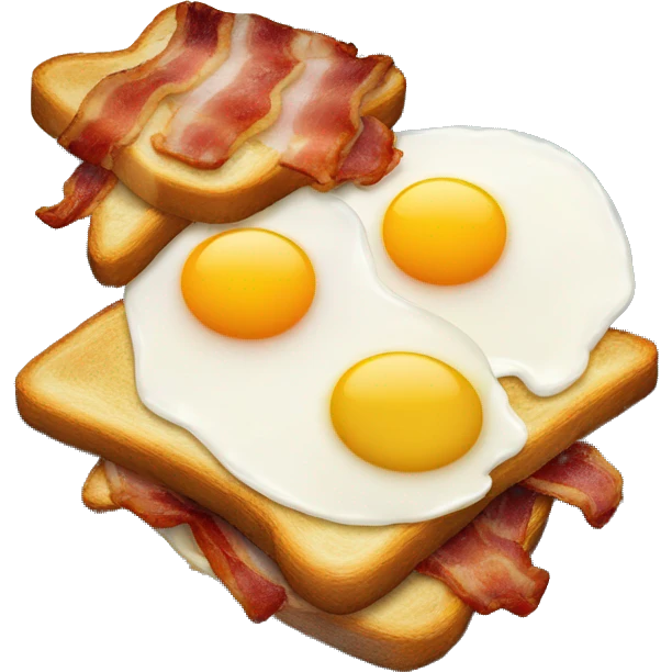 “Two fried eggs, crispy bacon, and buttered toast on a plate.” emoji