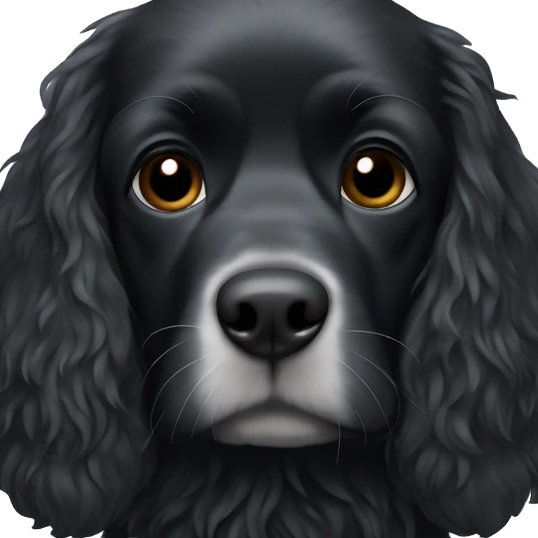 Small completely black spaniel with black fur on his whole face and white fur on chest emoji