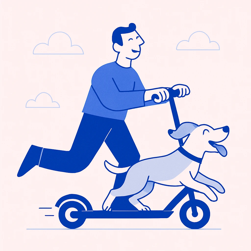 happy man with dog on scooter emoji