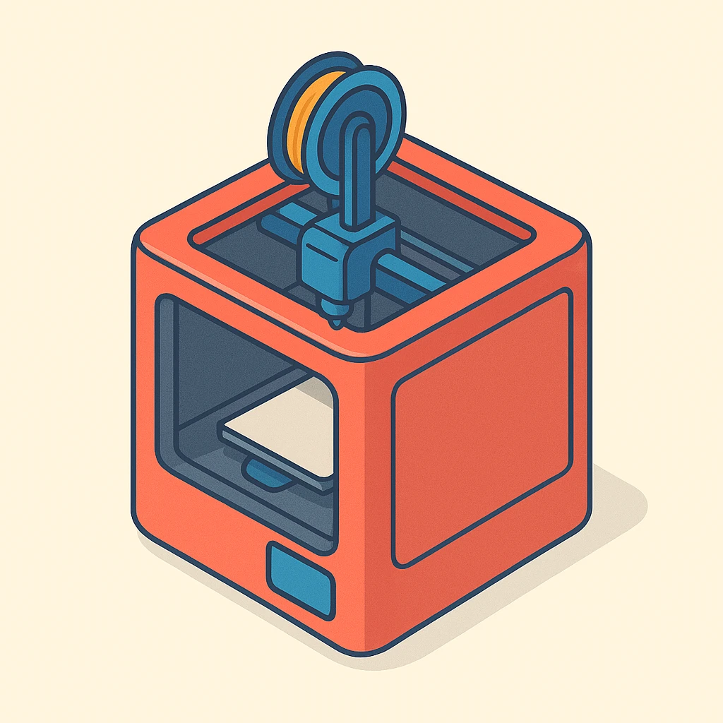 3D printer Bambu Lab A1 Mini, isometric view, colorful, playful emoji