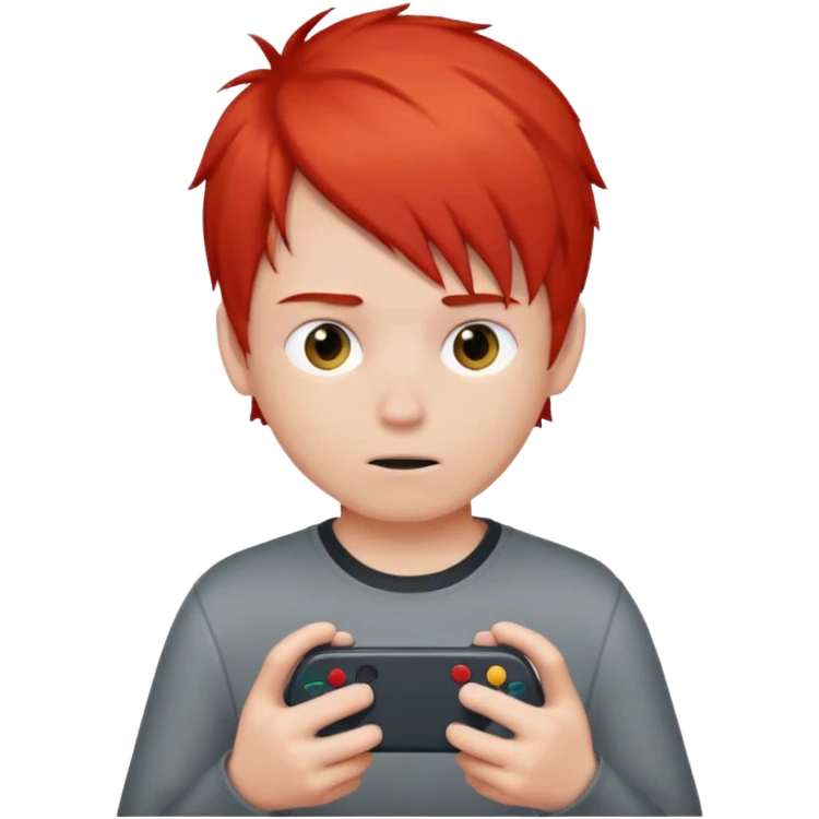 One boy with half gary and half red hair with no eyes playing a video game in mobile  emoji