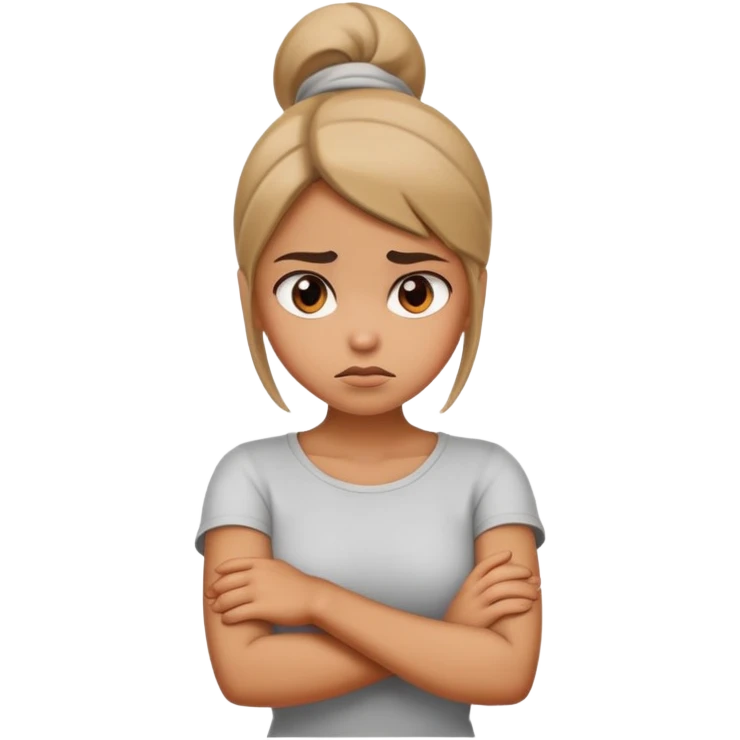 Girl with arms crossed around neck mad emoji