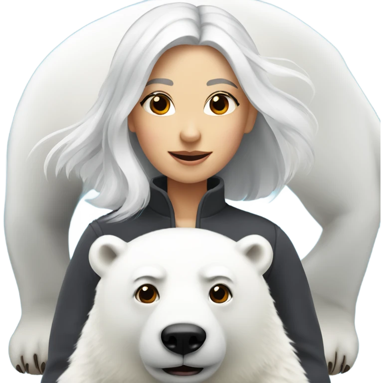Girl with white hair and grey eyes rides a polar bear  emoji