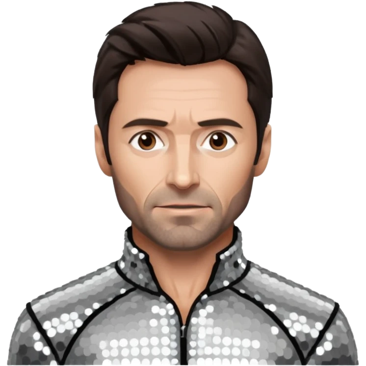 Hugh Jackman with Dark Brown Hair, Silver Sequin Outfit emoji