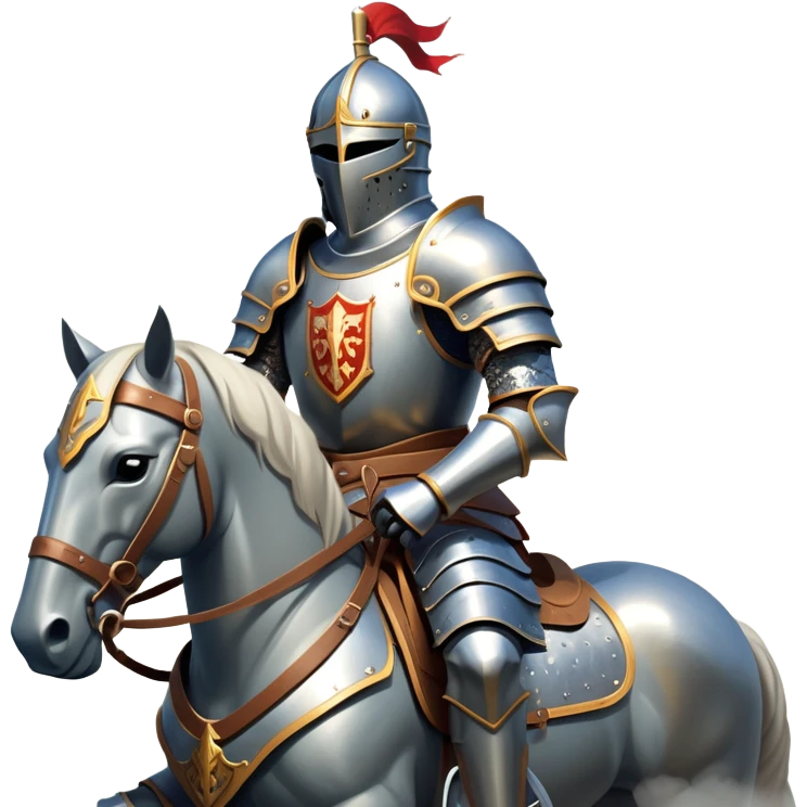 clash-of-clans-aesthetic_-cinematic-fearsome-and-majestic-knight-bust-portrait-emoji, rendered in a flat, vector-style with minimal shading and bold, simplified shapes, depicting a battle-ready medieval knight with steely eyes and intricate armor, mounted on a warhorse reflecting sunlight over a misty battlefield. emoji