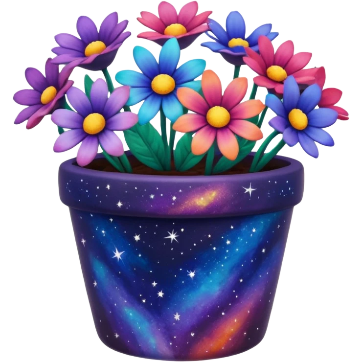 Galaxy Painted flower clay pot of Galaxy Colored Petalled Flowers, emoji