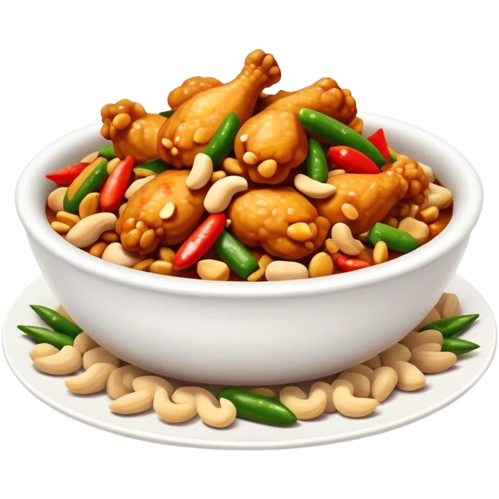 Cinematic Realistic Kung Pao Chicken Dish Emoji, showcasing spicy, stir‚Äêfried chicken with peanuts and vegetables rendered with dynamic textures and vibrant lighting. emoji
