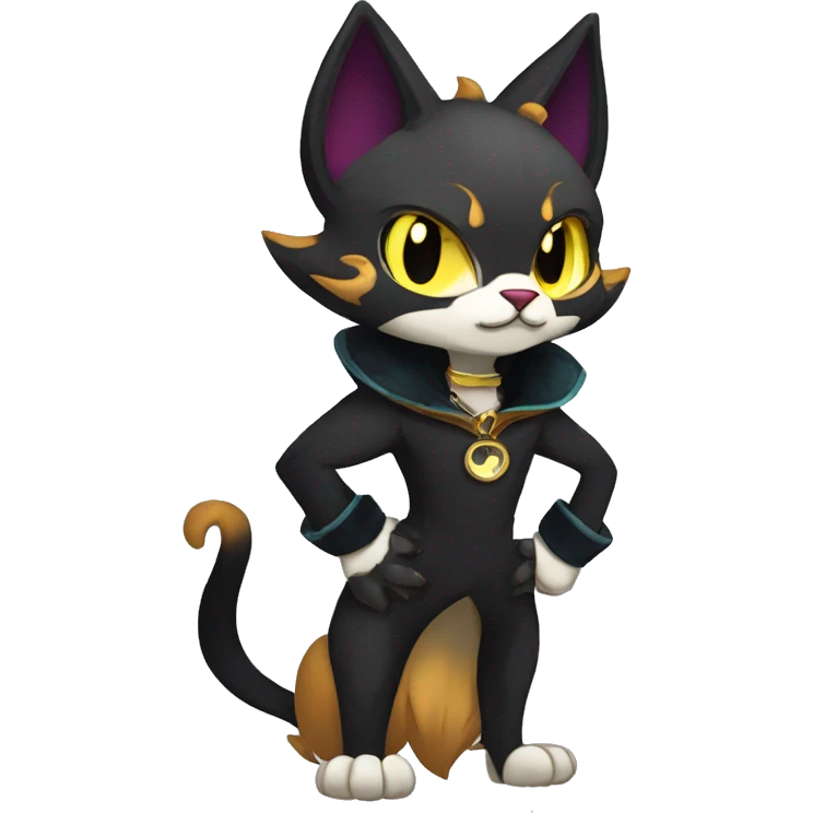 cool edgy anthro fantasy dark-shadow-themed animal vampiric cat hybrid Fakemon  with a collar full body emoji