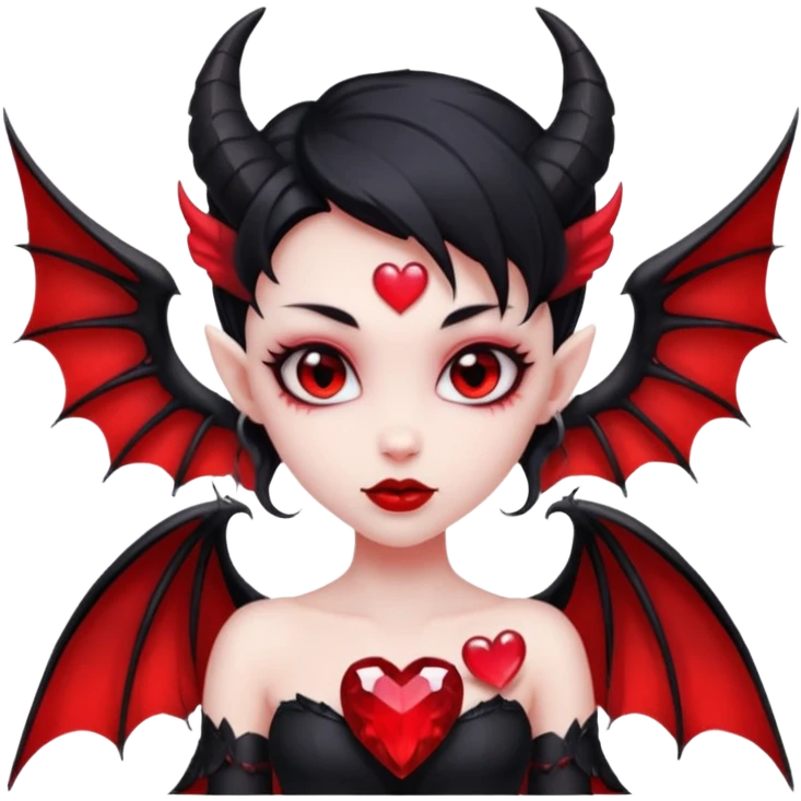 small black succubus wings, cryhstal heart red, black heart tail (HEART) emoji