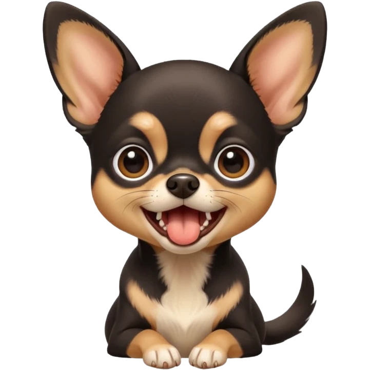 A high-resolution digital illustration of a cute black and tan chihuahua with big eyes yawning. portrait in a clean,realistic style emoji