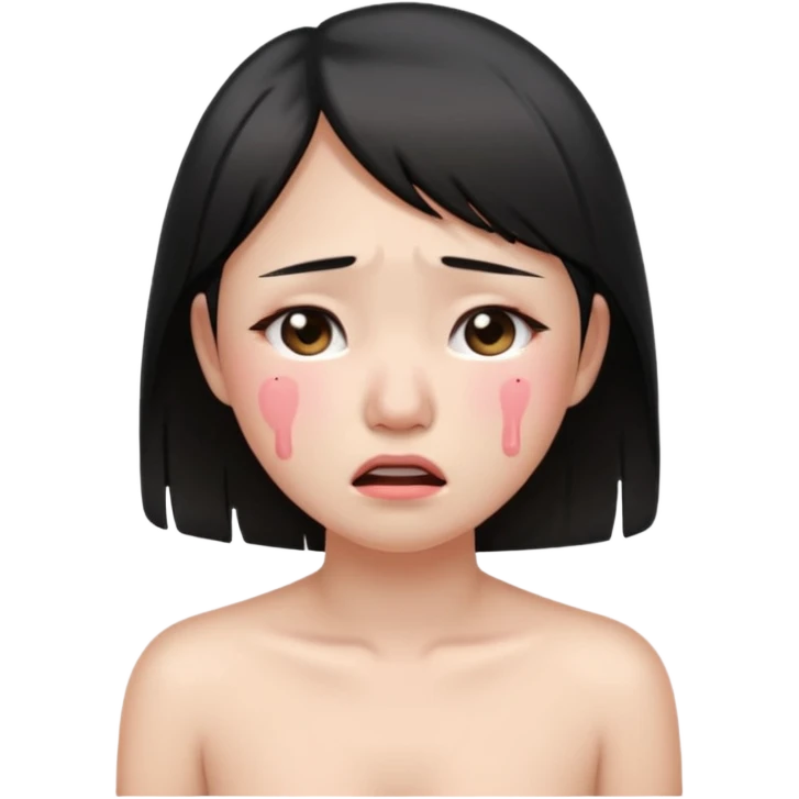 An asian girl standing naked in public crying blush emoji