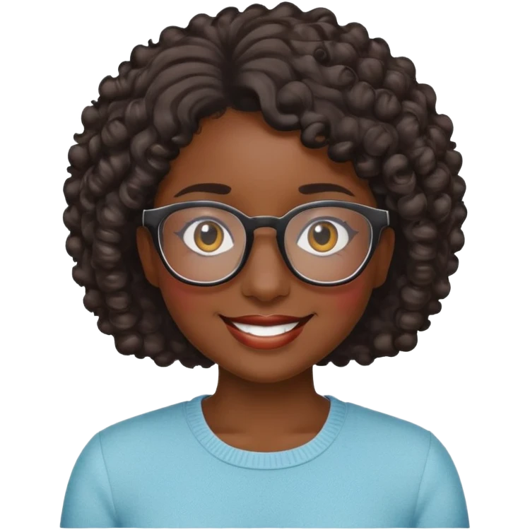 Smiley dark skin woman with short curly hair and glasses emoji
