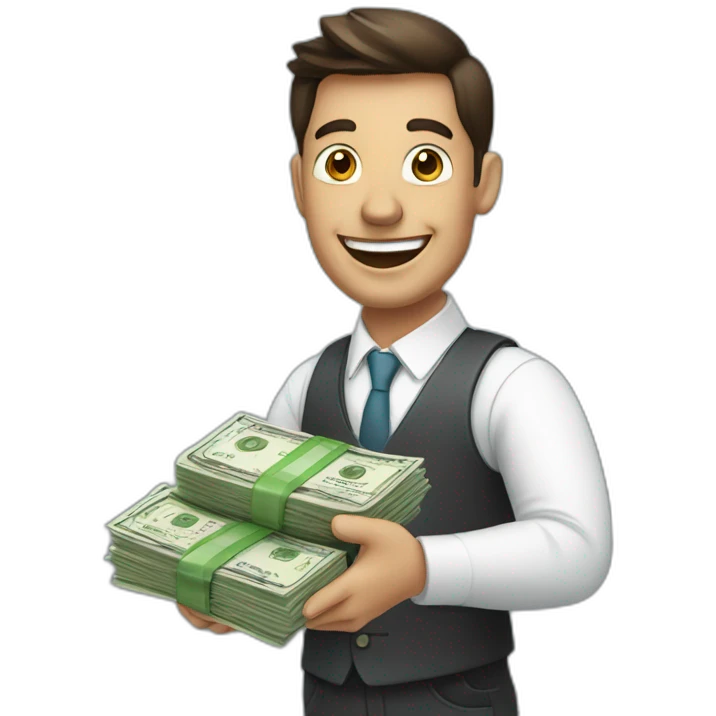 happy business man holding money in his hands emoji