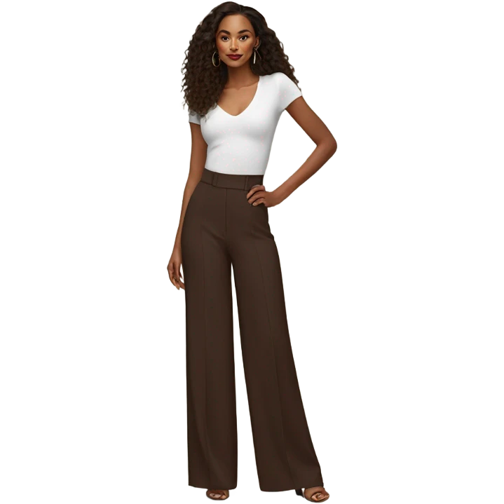 Realistic isolated pair of high waist long wide leg dressy casual pants in Dark Brown  emoji