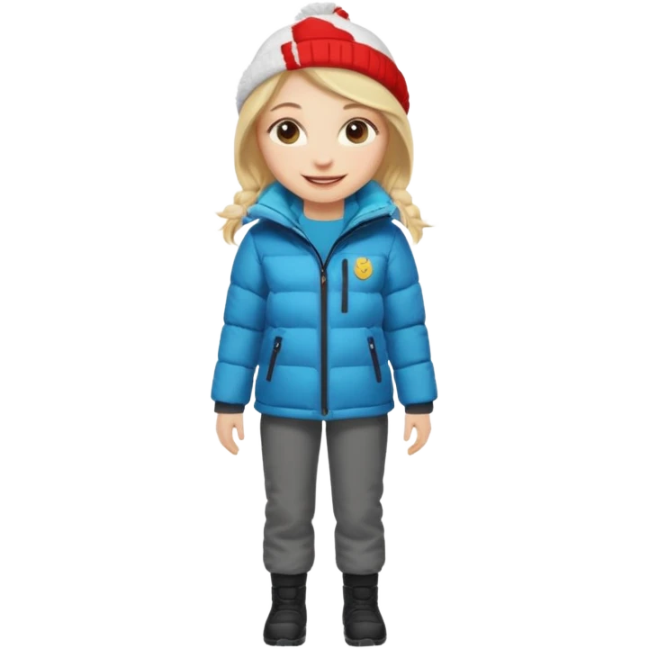 Девушка блондинка содетая в куртку и штаны зимой emoji