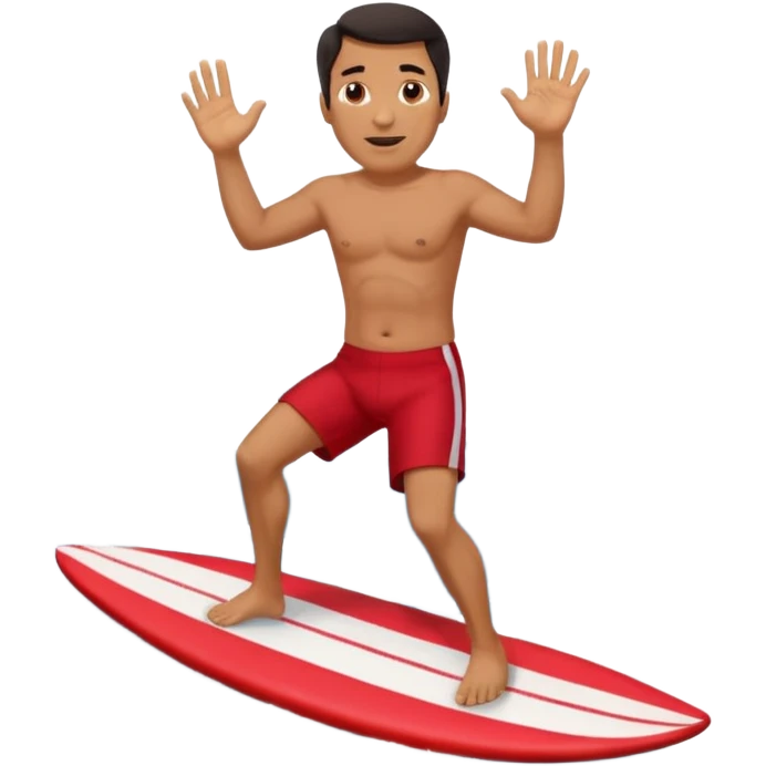 50 year old, dark haired, tan, red shorts man riding a big wave emoji