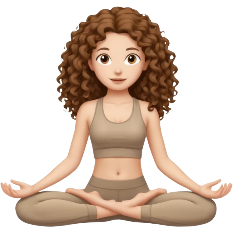 girl long brown hair curly yoga wearing beige emoji