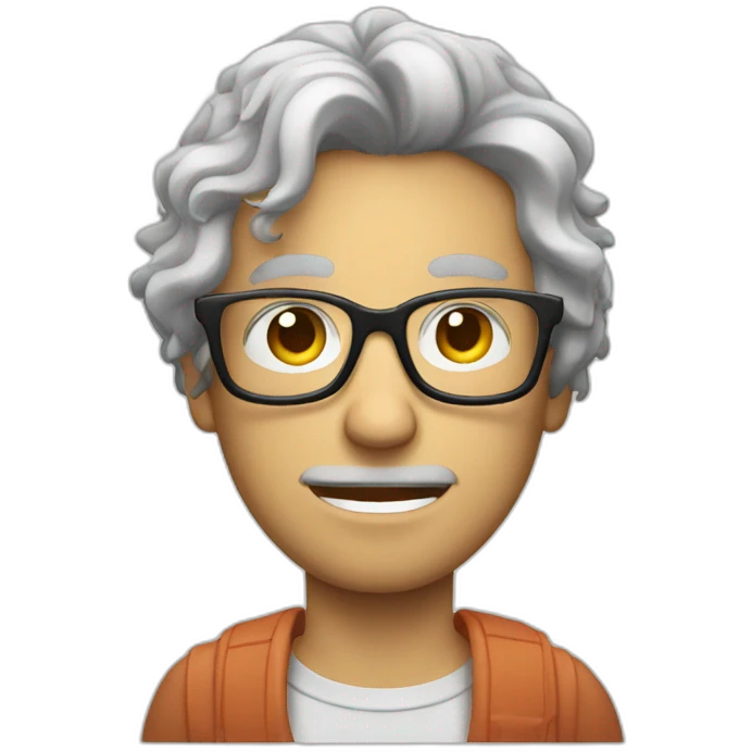 white guy with messy hair wearing glasses with a meal in hands emoji