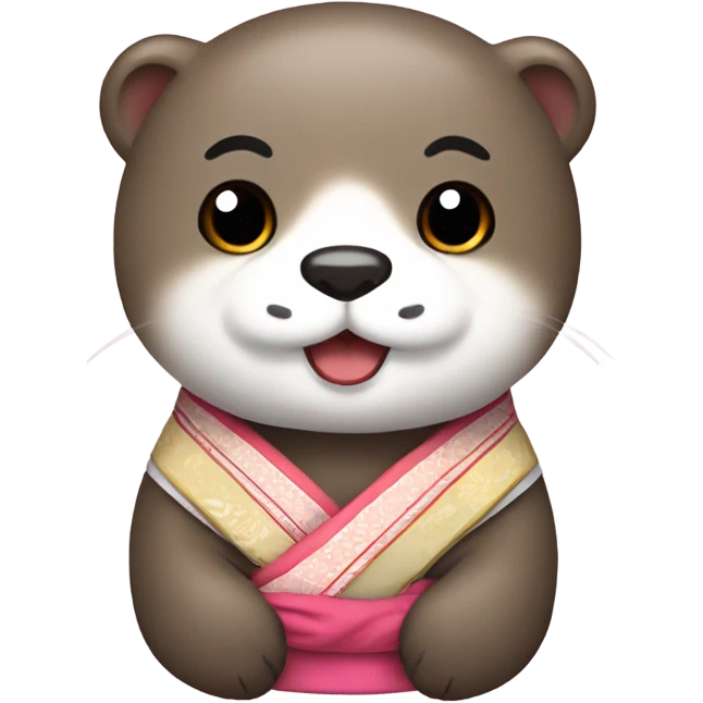 A cute otter wearing traditional Korean hanbok for Korean holidays, visible only up to its neck. emoji
