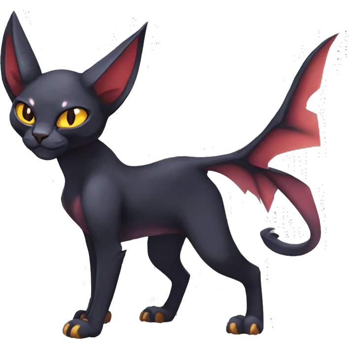 Black edgy Noivern-Litten-Sphynx-Lykoi-Caracal-cat-Fakemon full-body emoji